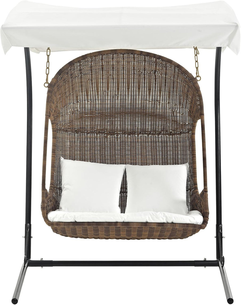 Modway Vantage Wicker Rattan Outdoor Patio Swing Chair with Canopy in Brown White