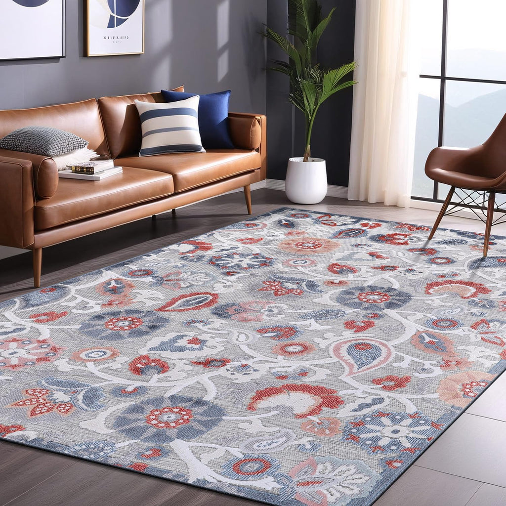 Luul Home Floral Indoor Outdoor Rugs 9x12 Large Area Rug for Living Room, Patio Decor, Kitchen, and Entryway Rug, Washable Stain Resistant Outside Carpet Multi 9 x 12