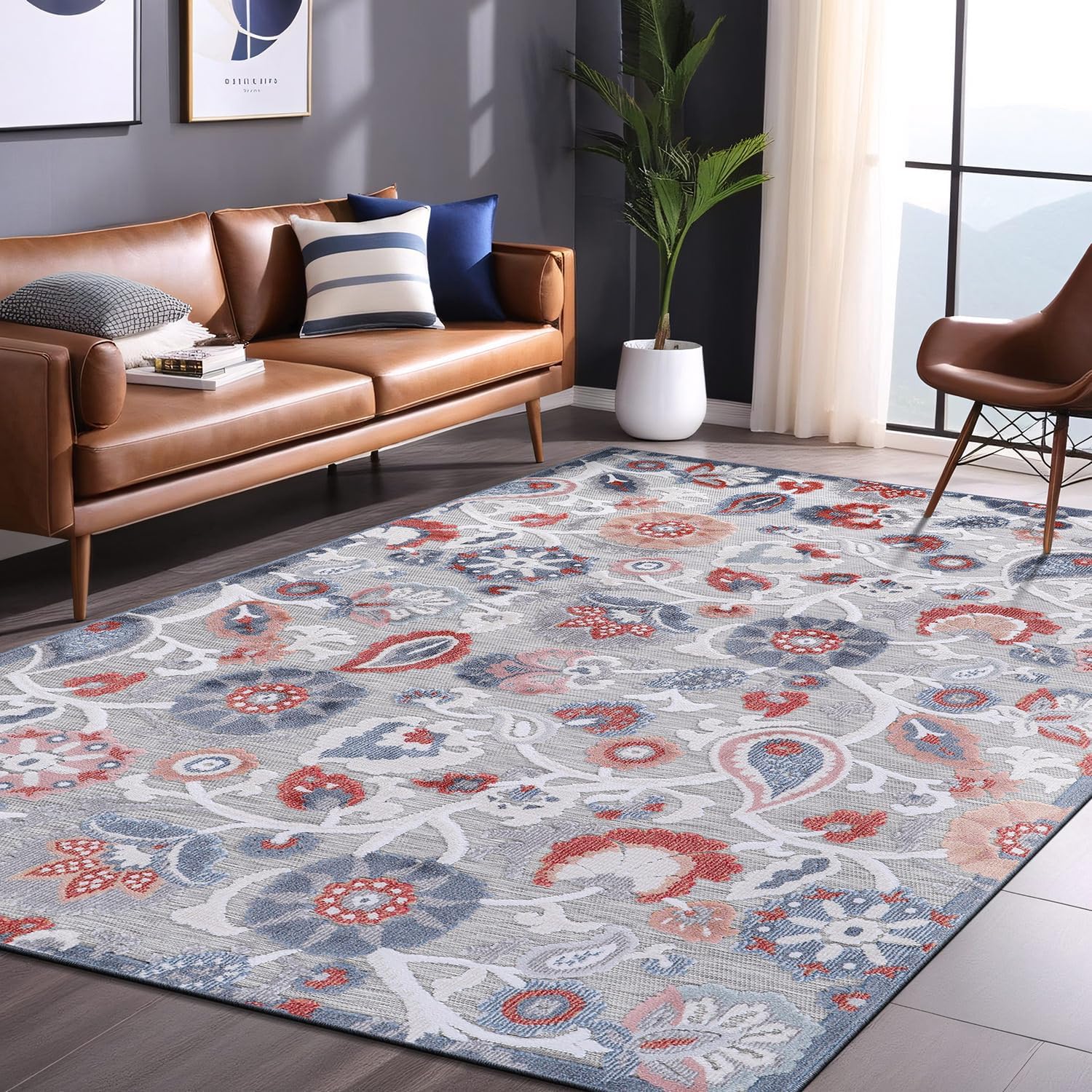 Luul Home Floral Indoor Outdoor Rugs 9x12 Large Area Rug for Living Room, Patio Decor, Kitchen, and Entryway Rug, Washable Stain Resistant Outside Carpet Multi 9 x 12