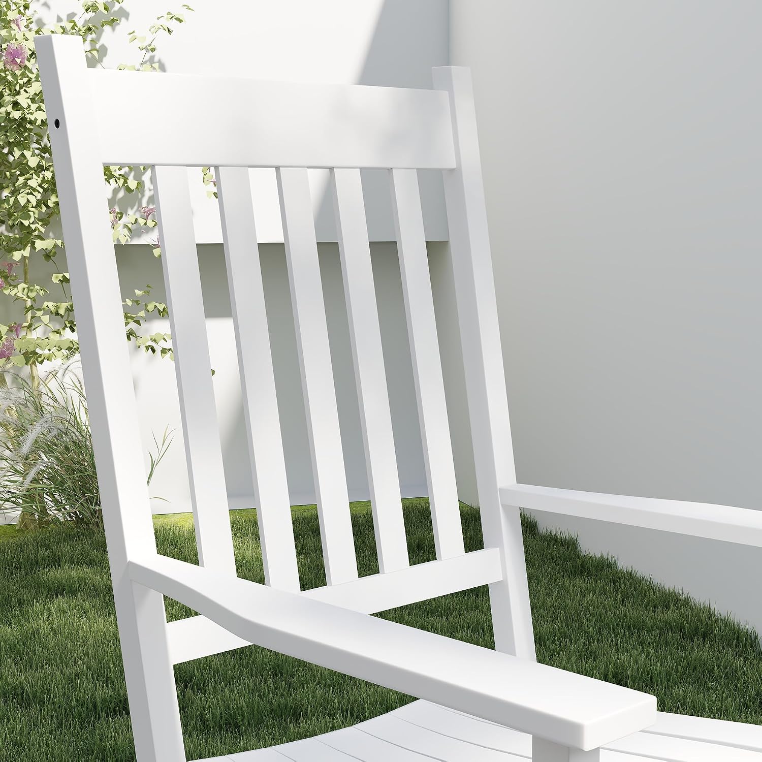 Outsunny Outdoor Rocking Chair Set of 2, Patio Rocking Chair with Smooth Curves, High Density Wooden Rockers for Lawn Garden Porch, Supports Up to 350lbs, White