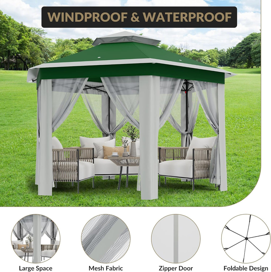 Pop-Up Instant Gazebo 13X13FT - Height Adjustable Outdoor Shelter with Mosquito Netting | Strong Steel Frame, UV Protection | Portable Carry Bag Included for Backyard Parties, Garden Gatherings