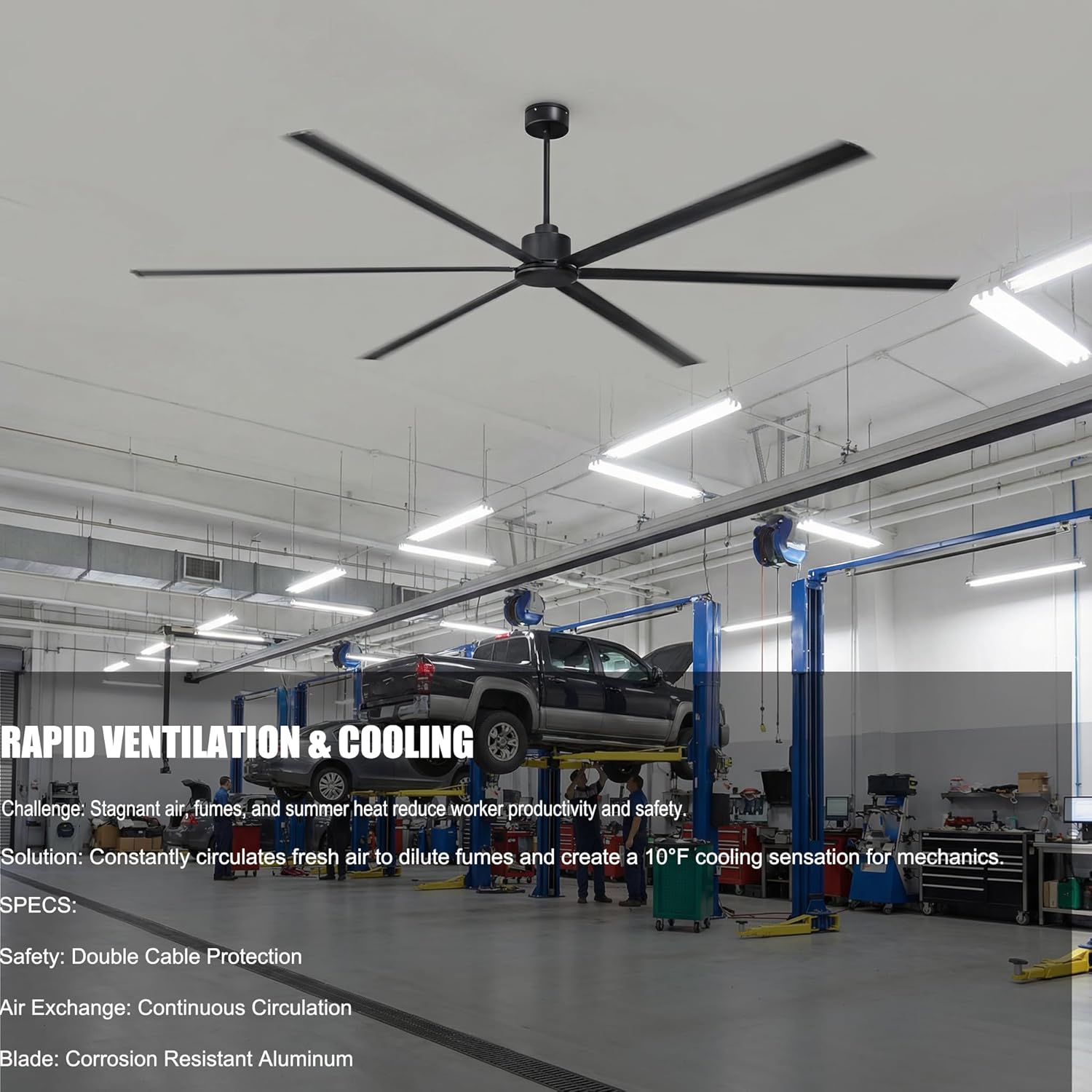 144 Inch (12 ft) Big Industrial Fan, HVLS Large Commercial Ceiling Fan, Ultimate Power 130W DC Motor, 10-Year Warranty, 6 Aluminum Blades for Hangar, Workshop, Cattle Farm & Mall
