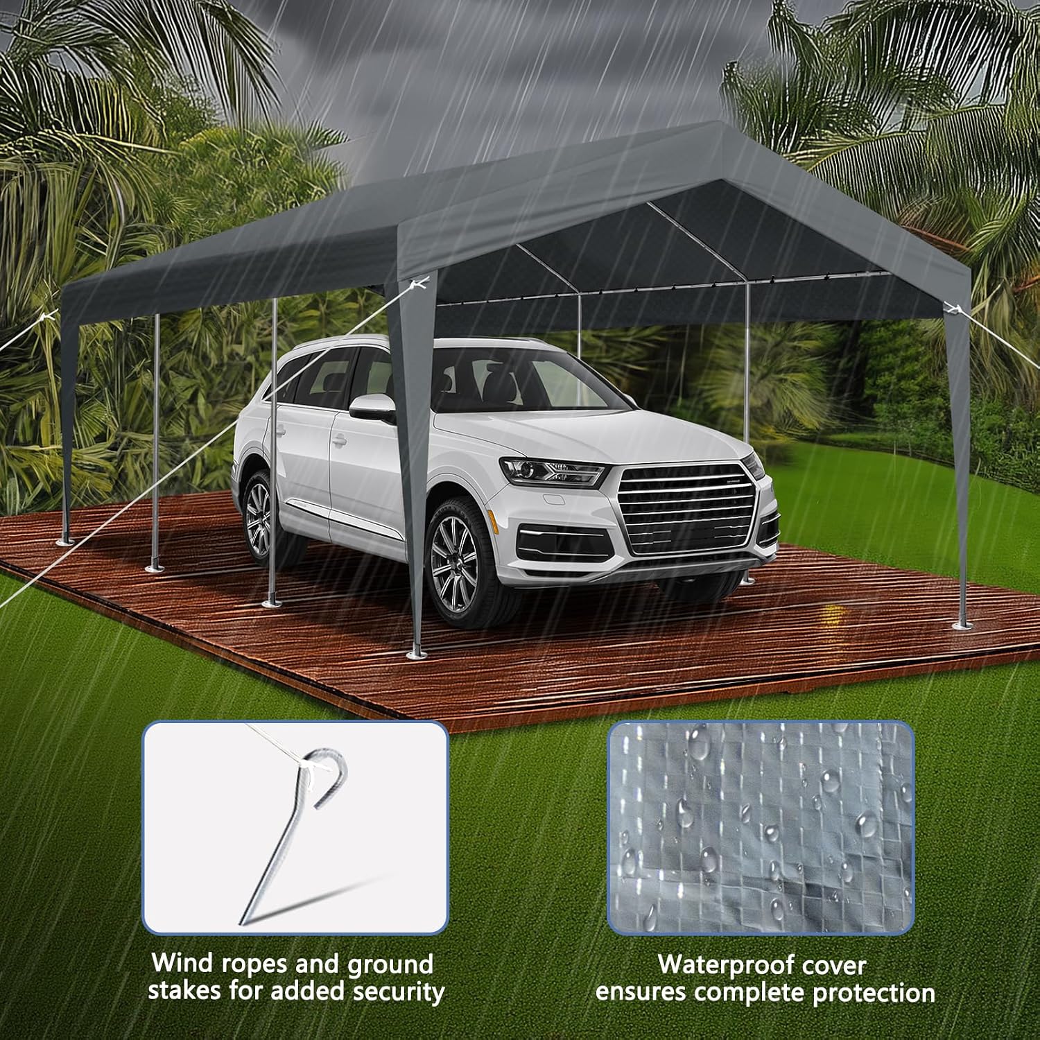 12x20ft Heavy Duty Waterproof Carport Tents,Outdoor Carport Car Canopy Tent,Sturdy Large Carports Tents,UV Protection Patio Gazebo Canopy Tent,with Metal Frame,for Outside Garden Yard Garage (Grey)