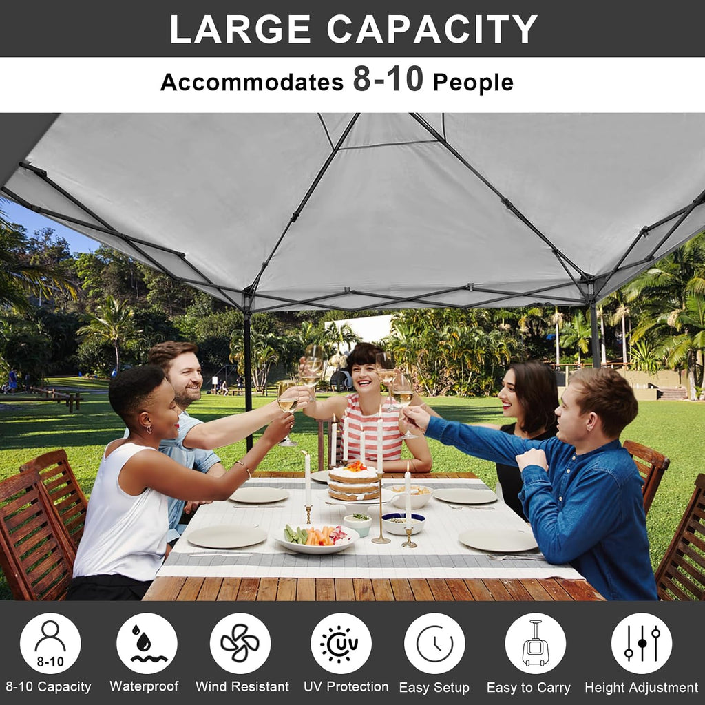 KAMPKEEPER 10x10 Easy Pop Up Canopy Tent with Sidewalls, Instant Outdoor Shade Shelter with Removable 10FT Sun Walls, Quick Setup Waterproof and UV-Resistant for Patio (Black, 10x10FT with 1 sidewall)