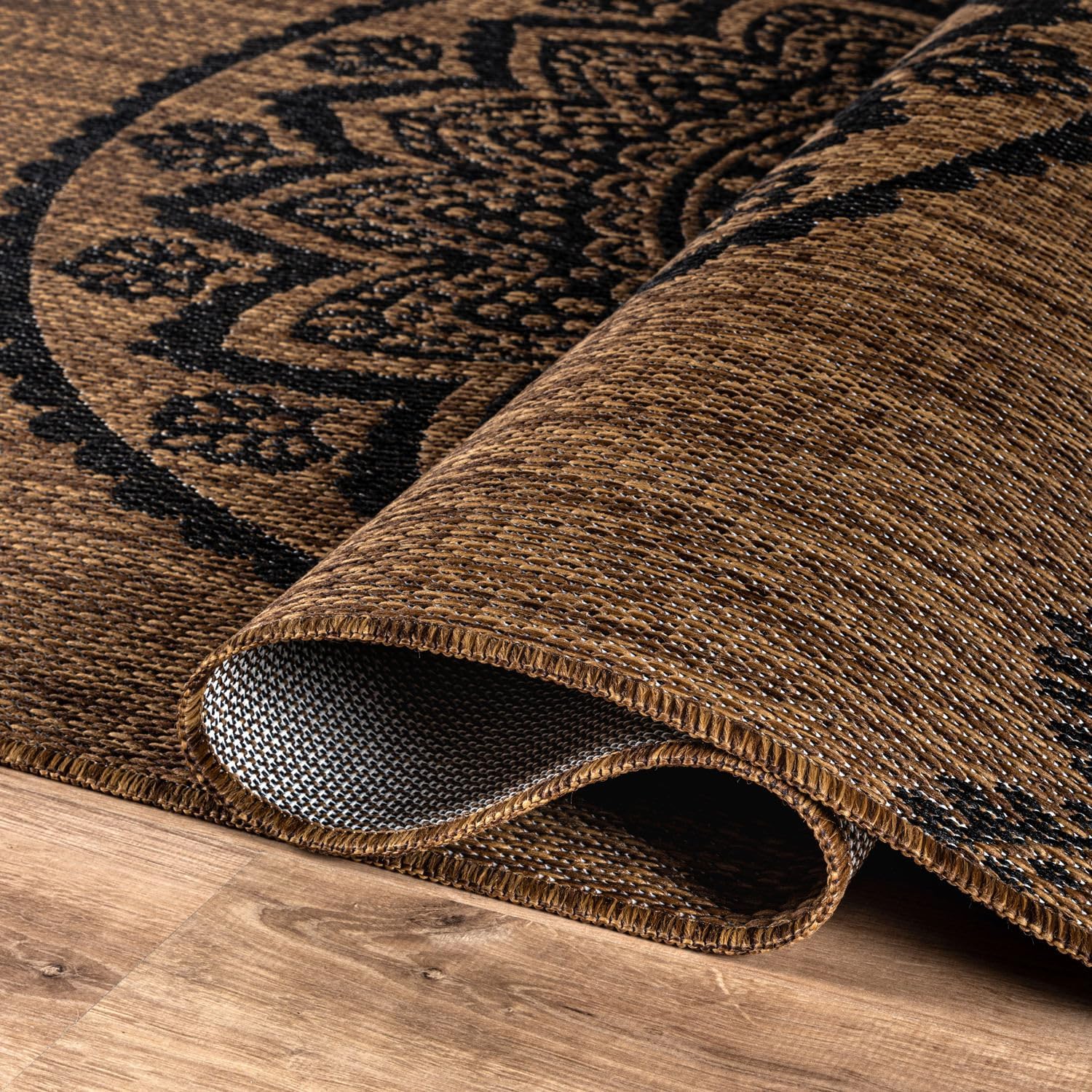 CAMILSON Outdoor Rug 9x12 Modern Large Area Rugs for Indoor and Outdoor Patios and Porches - Waterproof Washable Non-Shedding Easy-to-Clean Outside Carpet (9 x 12 Medallion - Gold/Black)