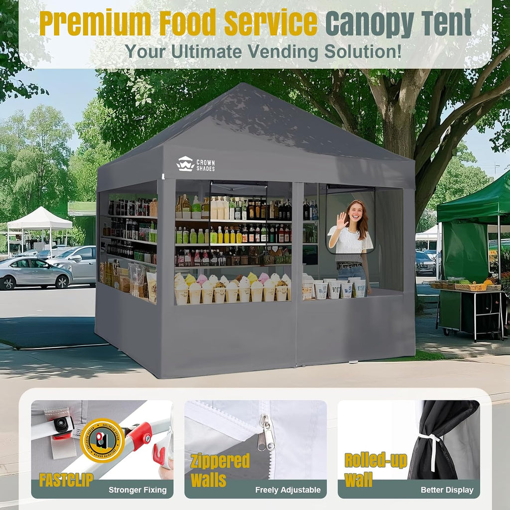 CROWN SHADES Pop Up Canopy Tent with 4 Mosquito Netting, Instant Commercial Tent with 1-Person Setup Patended Centerlock, 400D Silver Coated Fabric, 4' Wheels, Sto'N Go Bag,