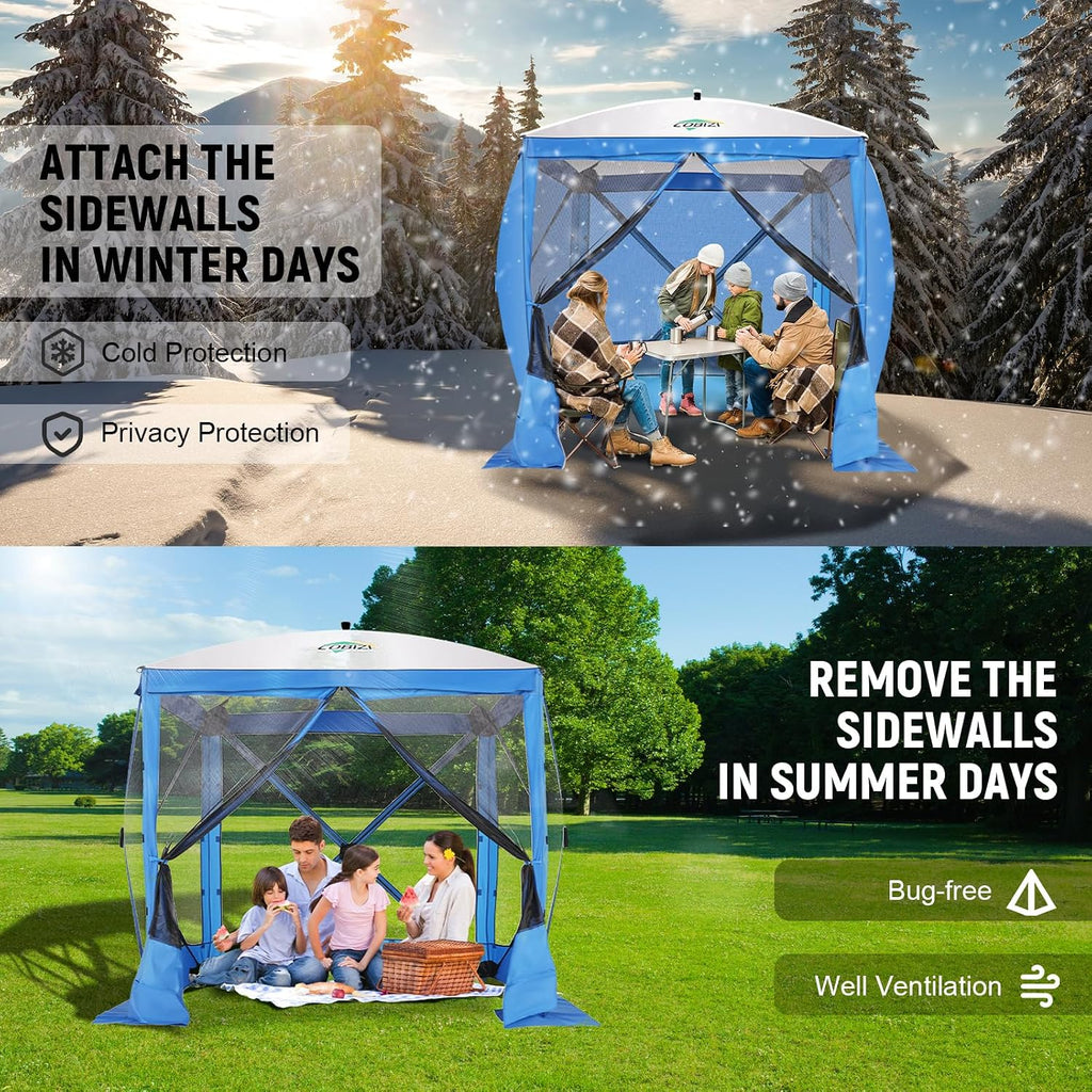 COBIZI 6x6 Pop up Gazebo Tent, Ez up Waterproof Screen Tent Screen House, Portable Outdoor Canopy Sun Shelter with Carry Bag & Ground Stakes for Camping, Garden and Picnics, Blue(Upgraded 2.0)