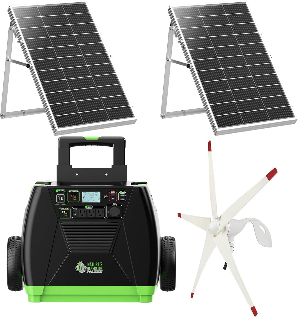 Nature's Generator Elite Gold - WE System:3600W Solar & Wind Powered Pure Sine Wave Off-Grid Nature's Generator Elite+2pcs 100W Solar Panel+Wind Turbine HKNGAUELW