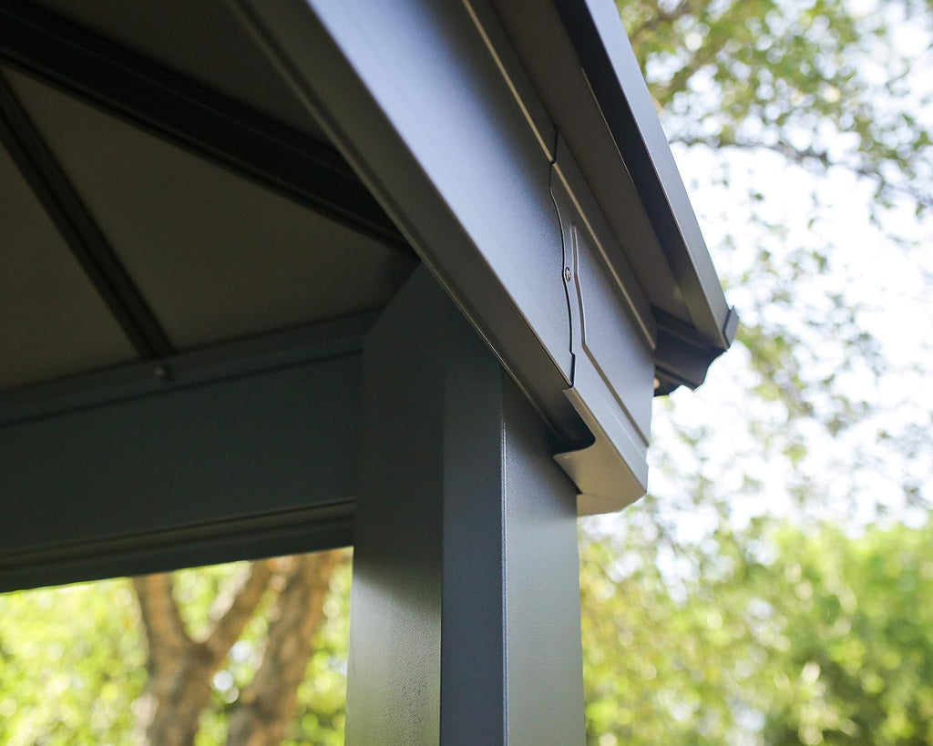 Palram - Canopia Dallas 4300 14x12 Gazebo, Outdoor Patio Canopy with Gray Aluminum Metal Frame, Polycarbonate Roof Panels, UV Protection, Rain Gutters, Vents, Year-Round Use, Easy DIY Outdoor Canopy