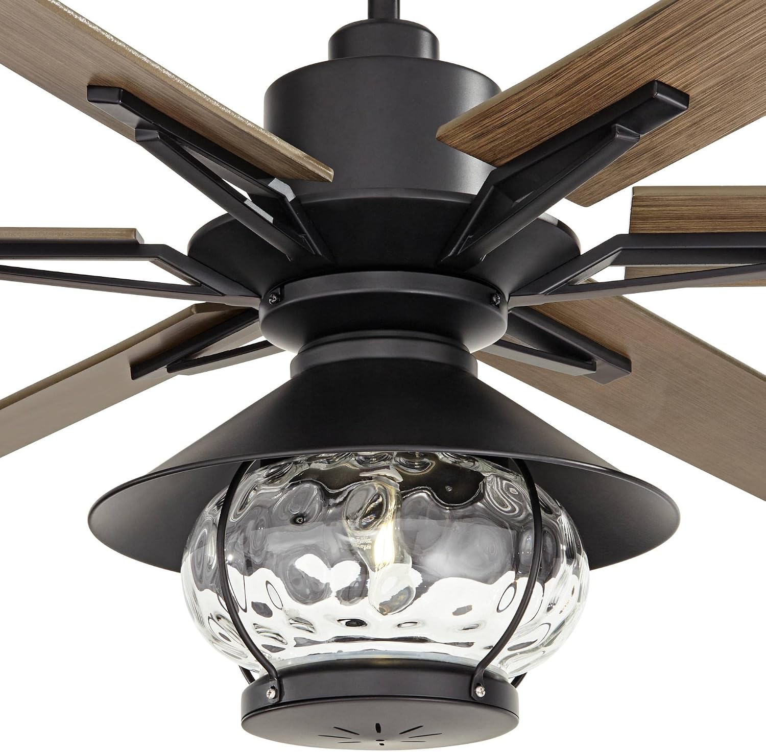Casa Vieja 72' Expedition Modern Outdoor Ceiling Fan with LED Light Remote Control Matte Black Oak Wood Lantern Shade Damp Rated for Patio Exterior House Home Porch Gazebo Garage Barn