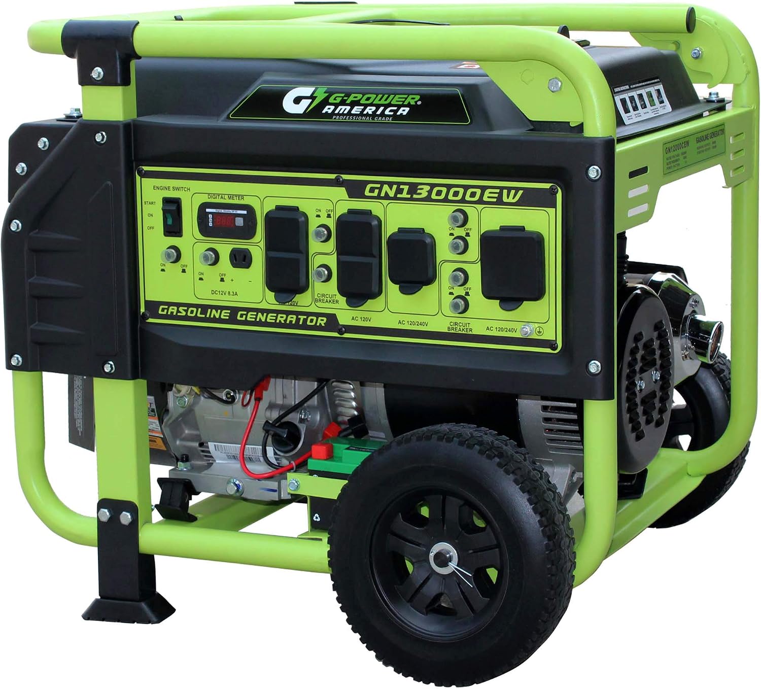 Green-Power America 13000W Portable Gas Generator, Electric/Recoil Easy Start, 12V 8.3A DC Charging Port, EPA Compliant, Heavy-Duty Power Supply for Home Blackout, RV Travel & Outdoor Construction