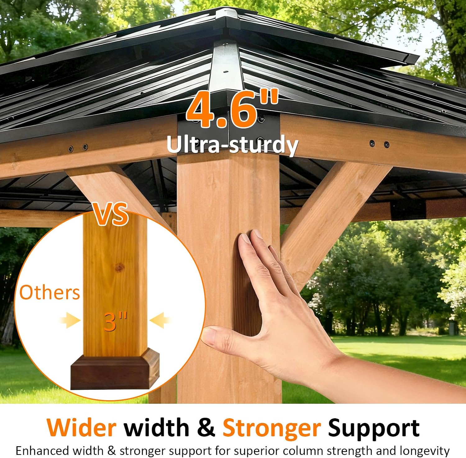 CHARMELEON 10x12 FT Cedar Wood Gazebo,Hardtop Wooden Gazebo with 4.6in Thickened Posts&High Load-Bearing Roof & Waterproof Curtains/High-Density Netting for Outdoor, Patio, Backyard-Natural