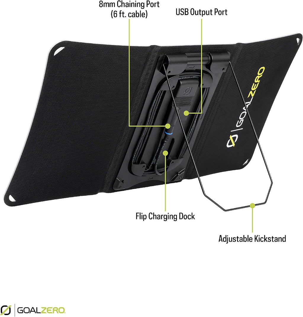 Goal Zero Nomad 20, Foldable Monocrystalline 20 Watt Solar Panel with 8mm + USB Port, Portable Solar Panel Charger. Lightweight 18-22V 20W Solar Panel Charger with Adjustable Kickstand