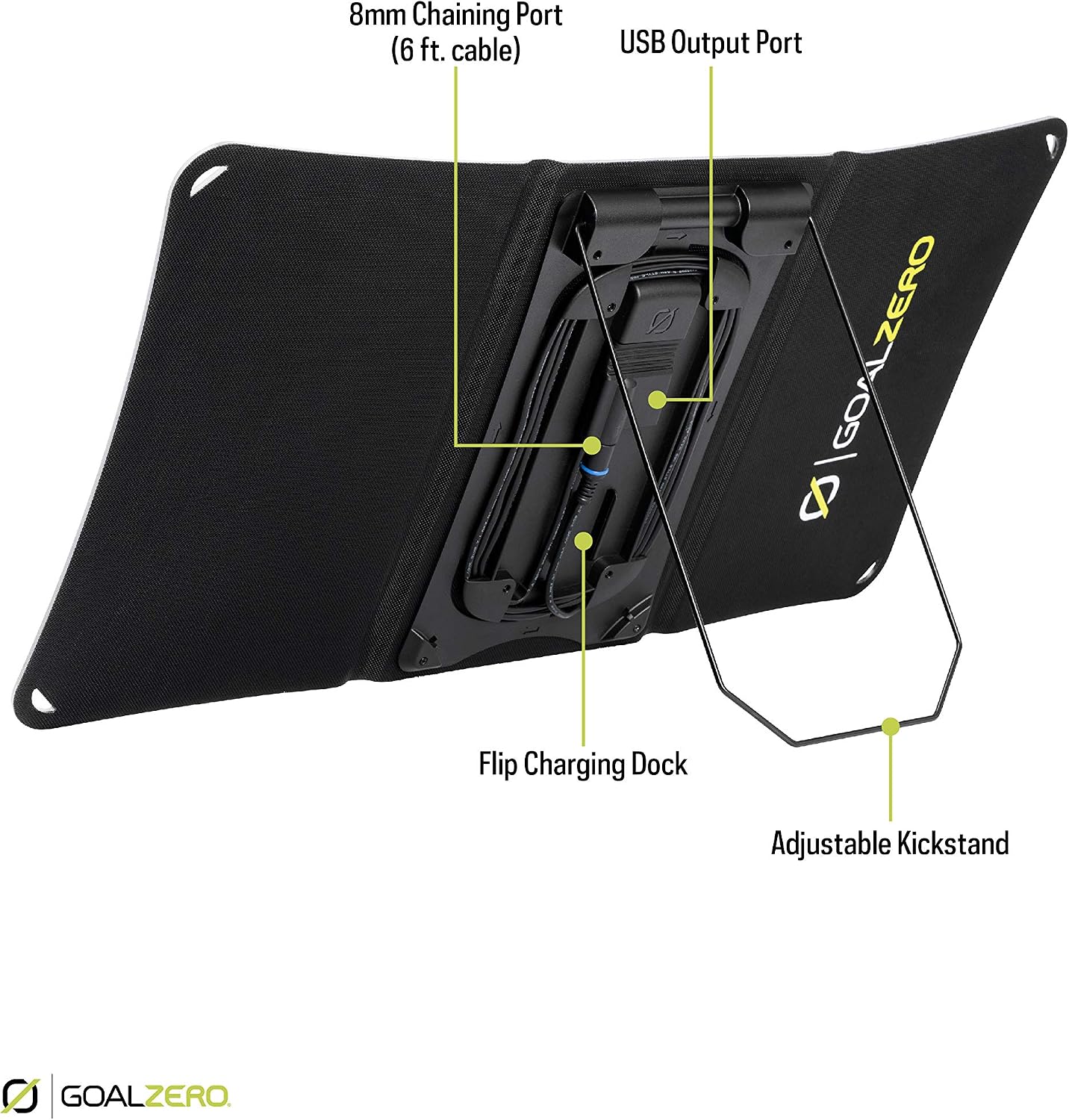 Goal Zero Nomad 20, Foldable Monocrystalline 20 Watt Solar Panel with 8mm + USB Port, Portable Solar Panel Charger. Lightweight 18-22V 20W Solar Panel Charger with Adjustable Kickstand