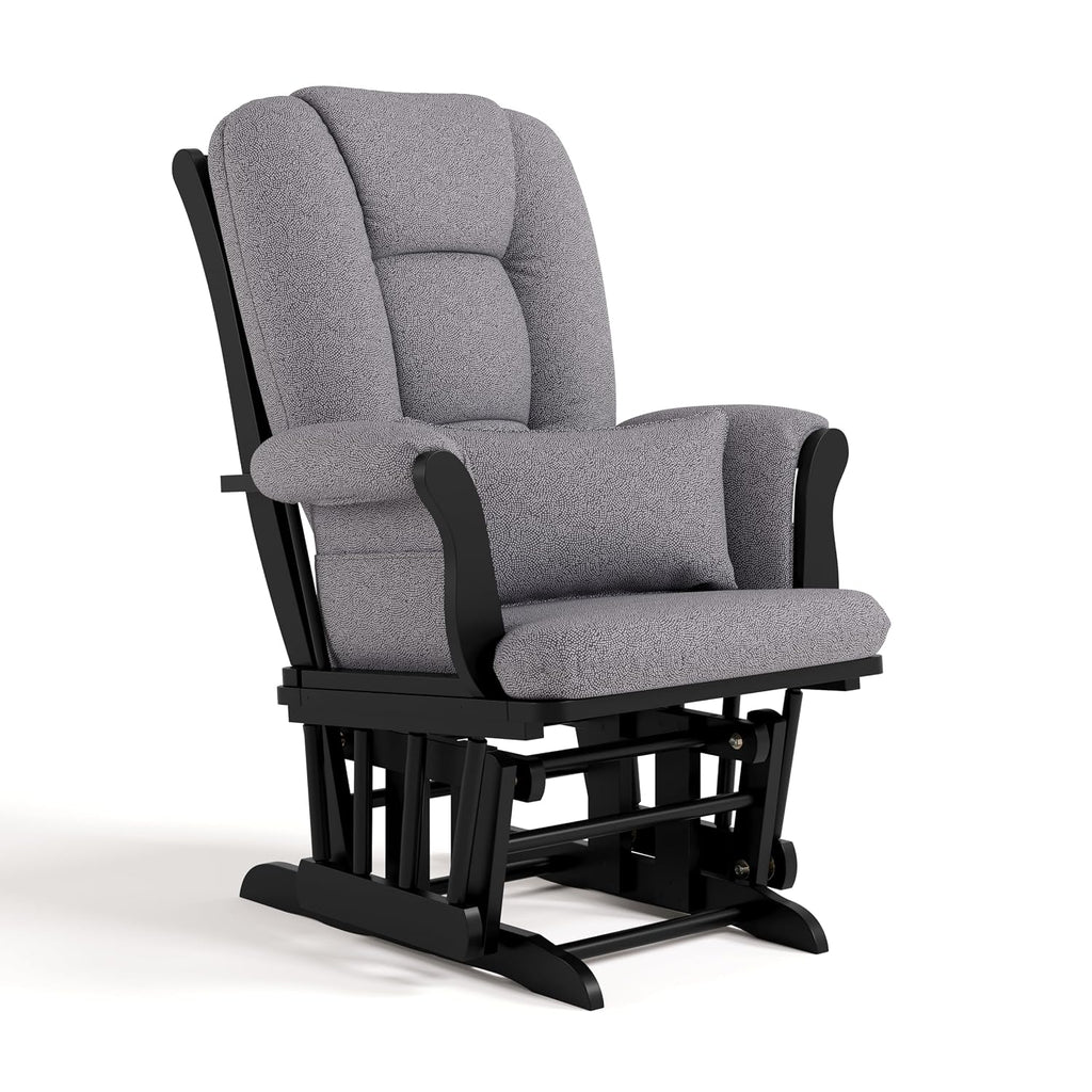 Storkcraft Tuscany Custom Glider and Ottoman with Free Lumbar Pillow (Black/Slate Gray Swirl) - Cleanable Upholstered Comfort Rocking Nursery Chair with Ottoman
