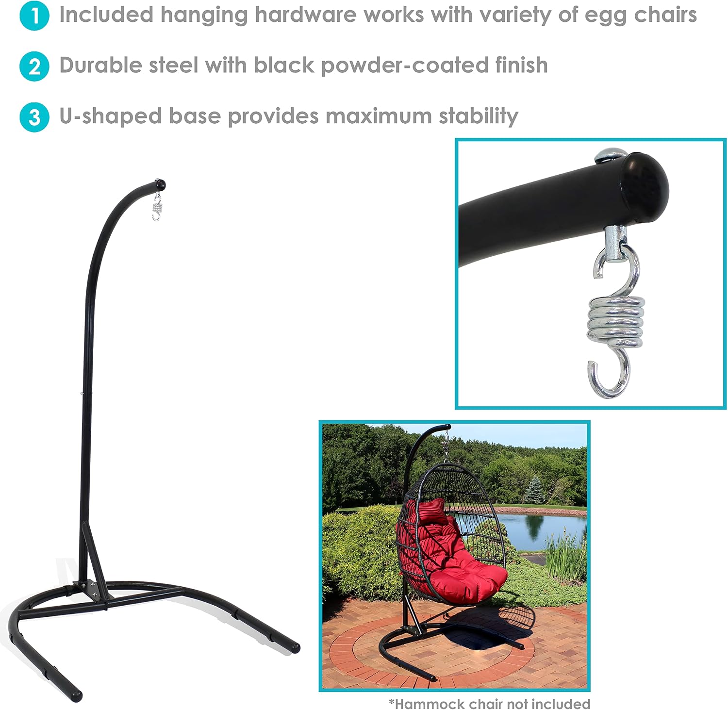Sunnydaze Steel U-Shape Hanging Egg Chair Stand - Indoor and Outdoor Use - 330-Pound Weight Capacity - 76 Inches Tall