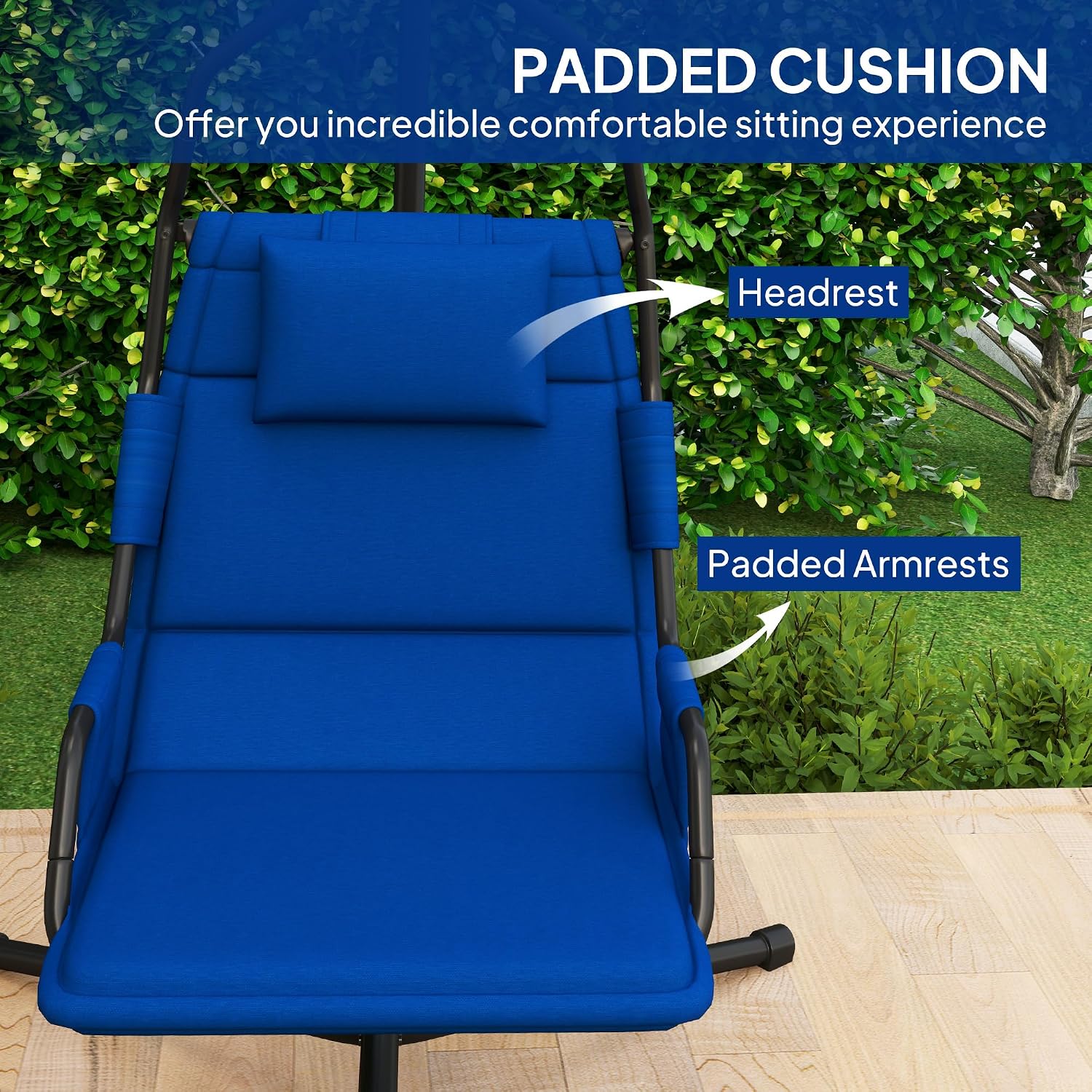 Outsunny Hammock Chair with Stand, Hammock Swing with PA Coating Oxford Fabric Cushion, Indoor Outdoor Hanging Chair with Chain, Steel Frame for Bedroom, Patio, Balcony, Dark Blue