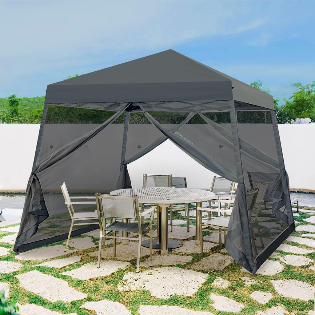 10x10 Pop Up Canopy Tent, Slant Leg Instant Screened Gazebo with Mesh Walls, UV Protection, Water Resistant, Gray