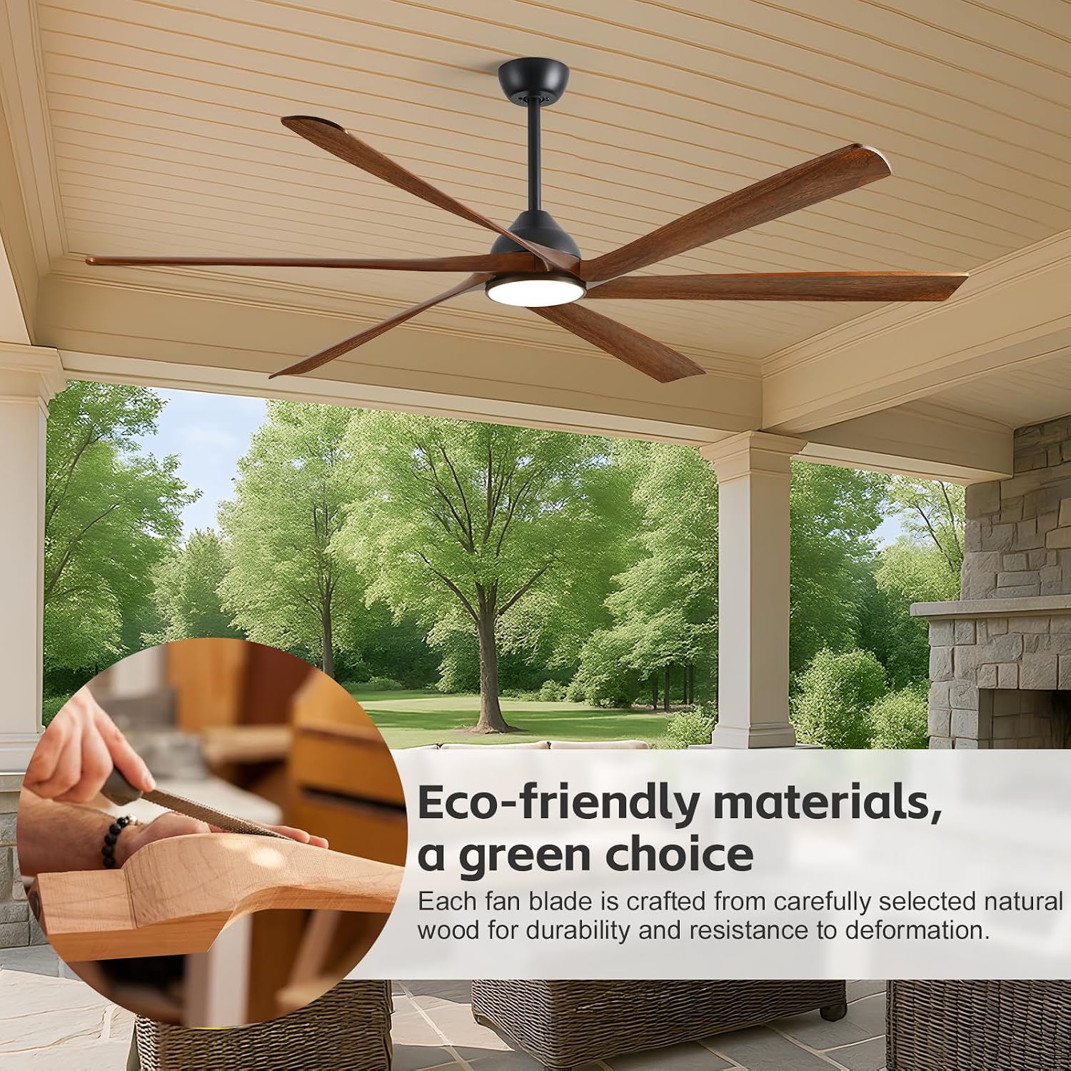 72 inch Outdoor Ceiling Fan for Patio with Lights, High CFM Modern Smart Ceiling Fan with Alexa/Remote/App Control, Rustic Farmhouse Wood Outdoor Fan for Indoor Exterior Porch Gazebo Garage
