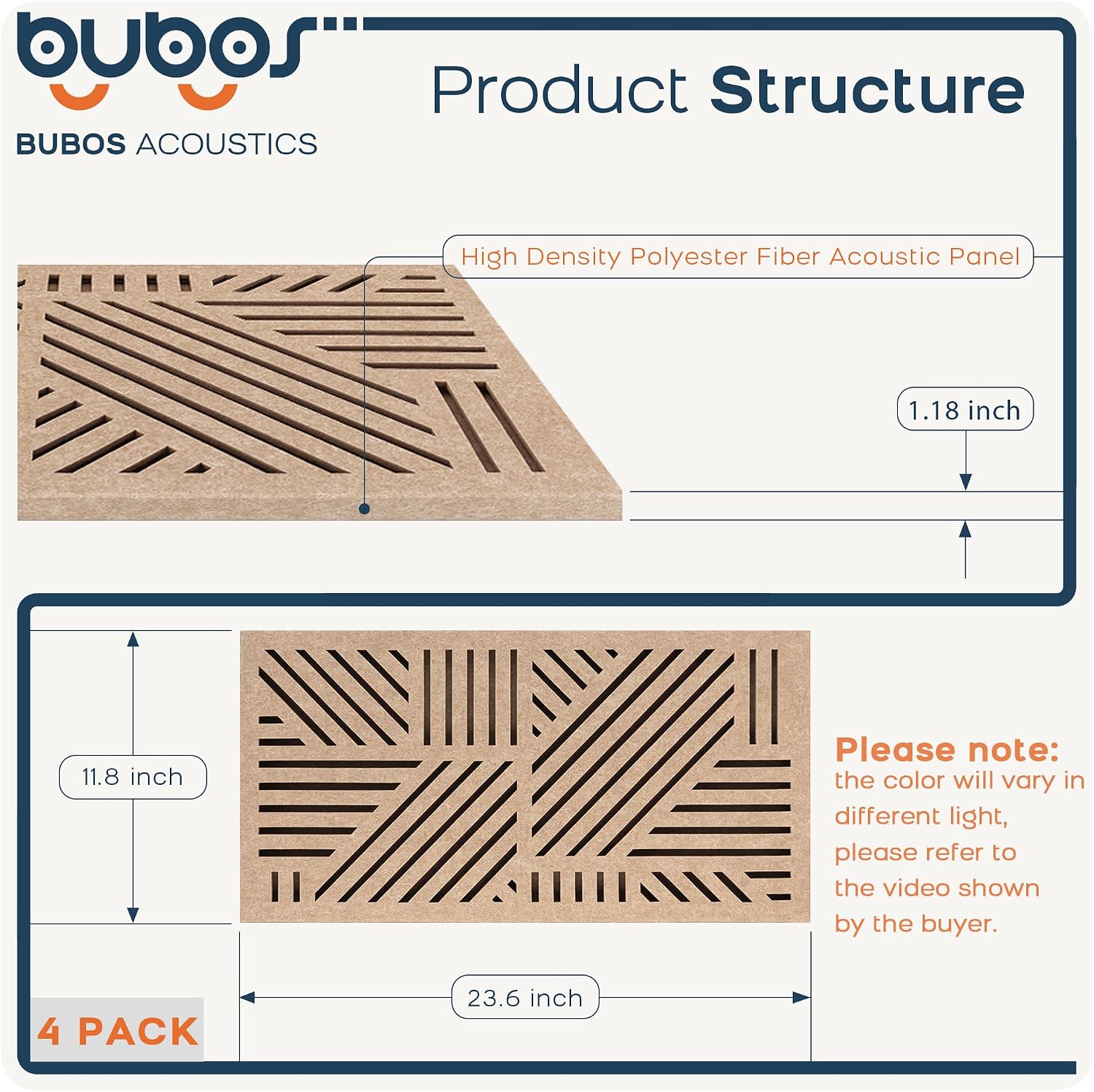 BUBOS 4 Pack Acoustic Wall Panels - Professional Self-Adhesive Sound Absorbing Slotted Cavity Panels for Enhanced Audio Clarity - High-Density Soundproofing for Home Office, Studio, Gaming & Gym-Brown
