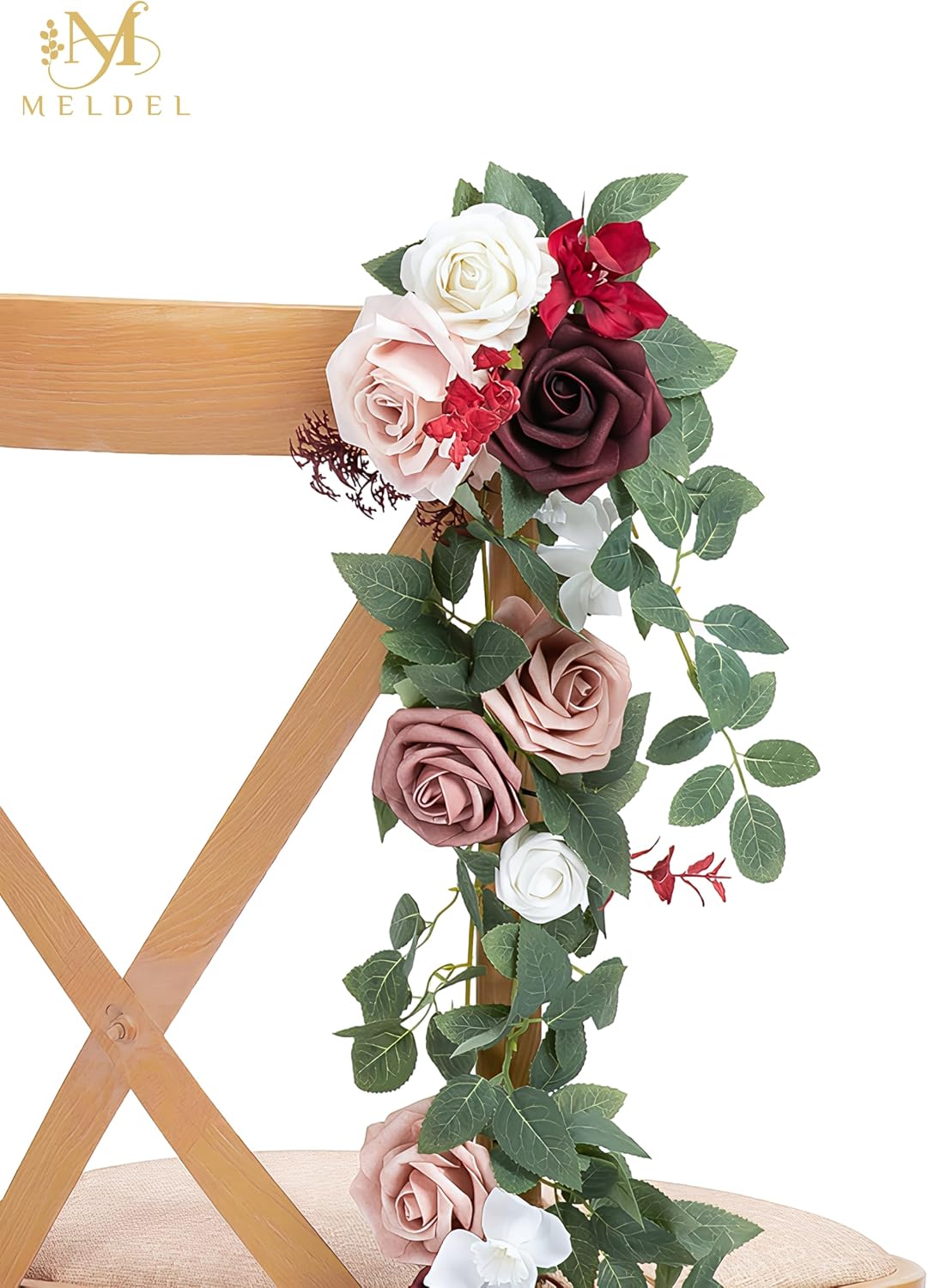10pcs Wedding Aisle Decorations Chair Floral Swag Artificial Pew Flowers Hanging Garland Burgundy & Pink for Ceremony Reception Church Rose Floral Faux Arrangement Party Outdoor Garden Decor