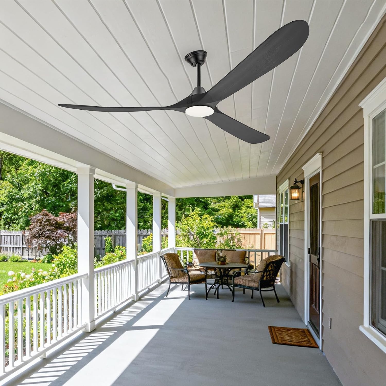 82' Large Indoor Outdoor Ceiling Fan with Light - Remote/App/Alexa Control, 3 Wood Blade, High CFM Quiet Energy Efficient Reversible, Damp-rated for Patios Porch Garage Shop, Modern Black Industrial