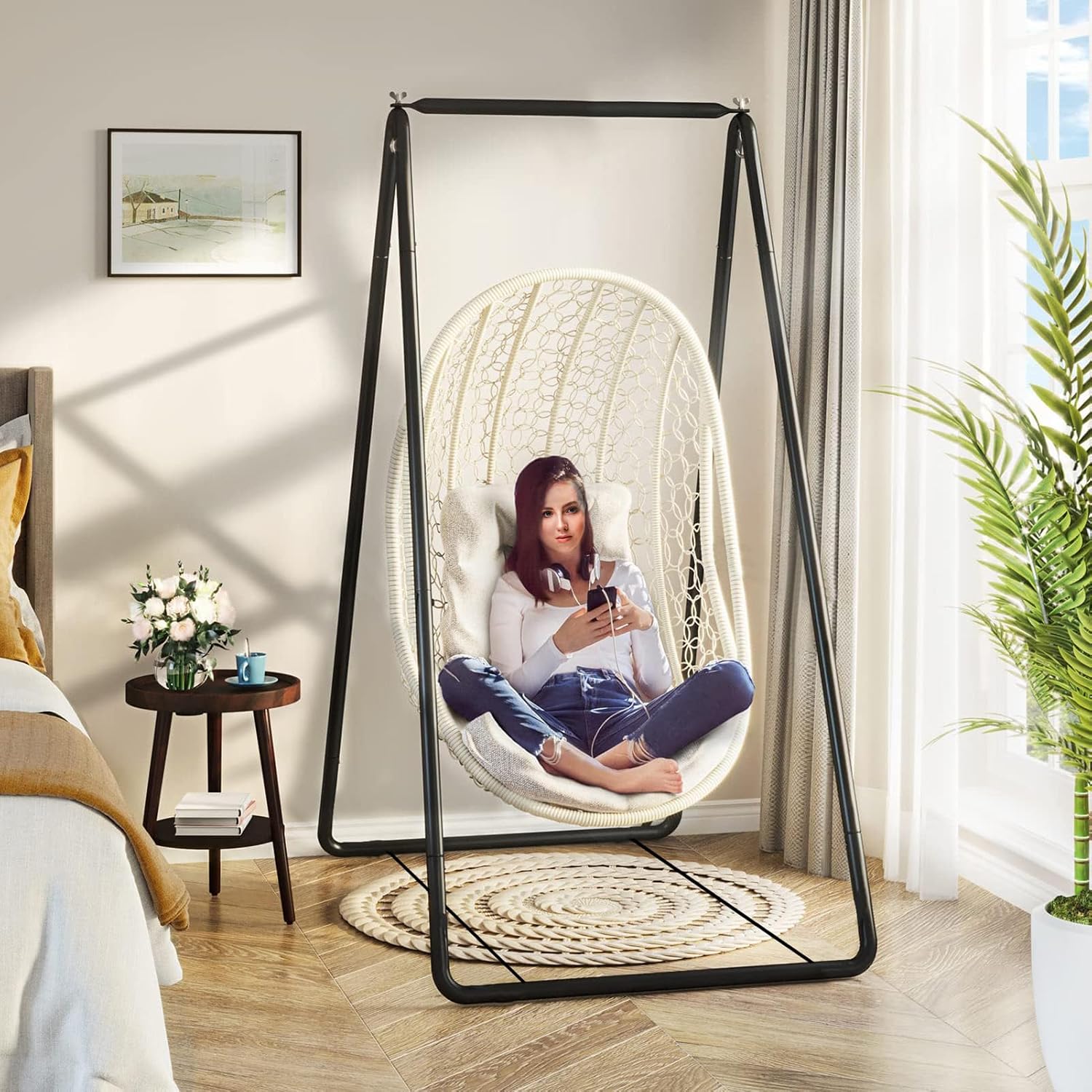 Swing Hammock Stand, A-Shaped Strong Load Bearing Hammock Stand, Anti-Deformed Hammock Chair Stand Swing Support Rack for Home or Outdoor (Black)