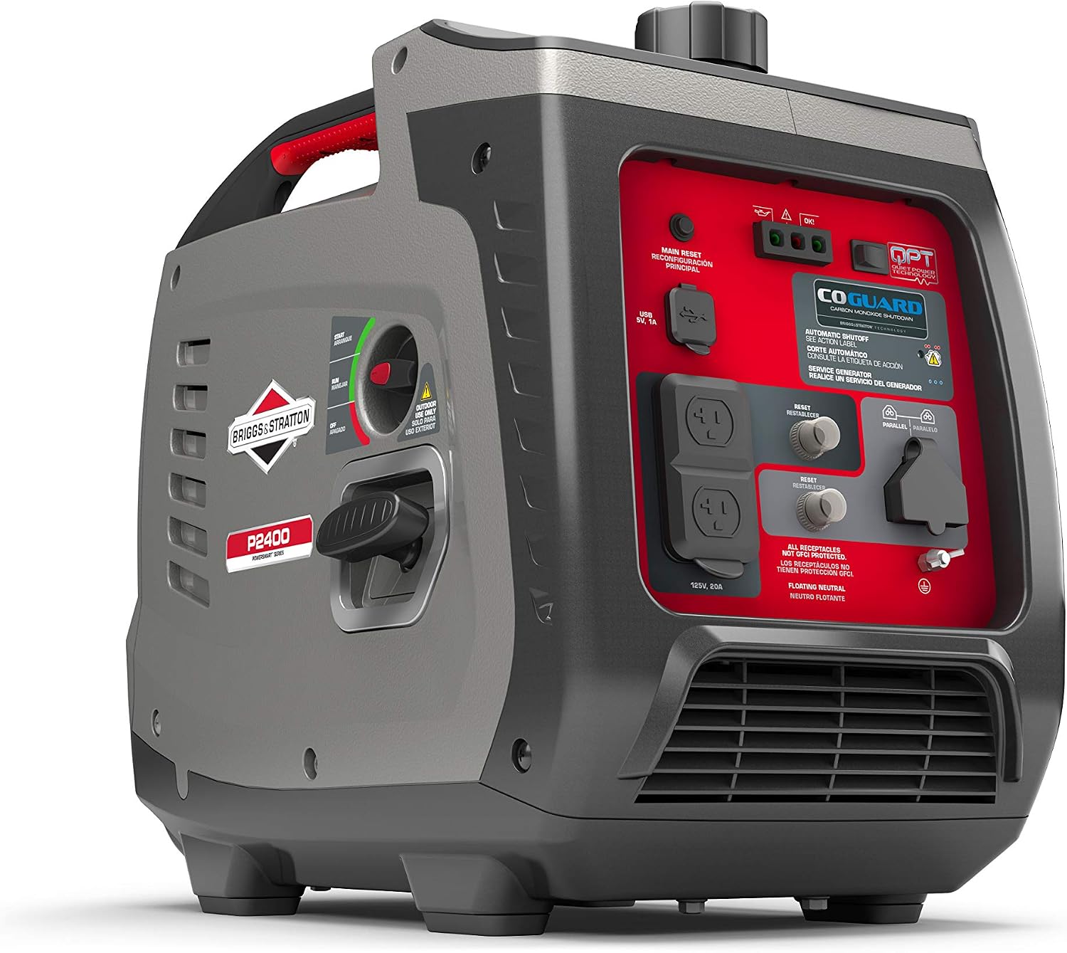 Briggs & Stratton P2400 PowerSmart Series Inverter Generator with Quiet Power Technology and CO Guard, 2400 Starting Watts 1800 Running Watts, Black (030758)