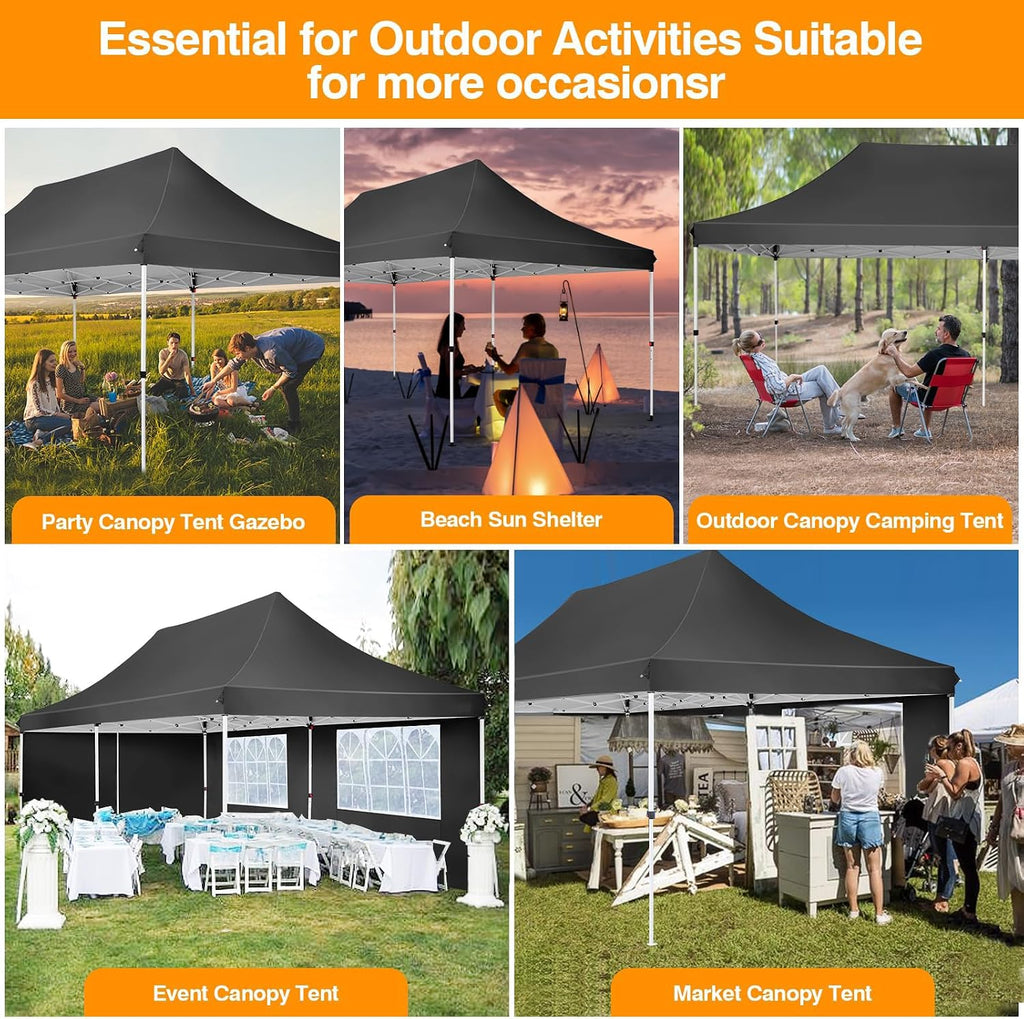 COBIZI 10x20ft Pop Up Canopy Tent with 6 Removable Sidewalls, Easy Up Commercial Canopy, Waterproof and UV50+ Gazebo with Portable Bag, Adjustable Leg Heights,Party Tents for Parties, with 4 Sandbags