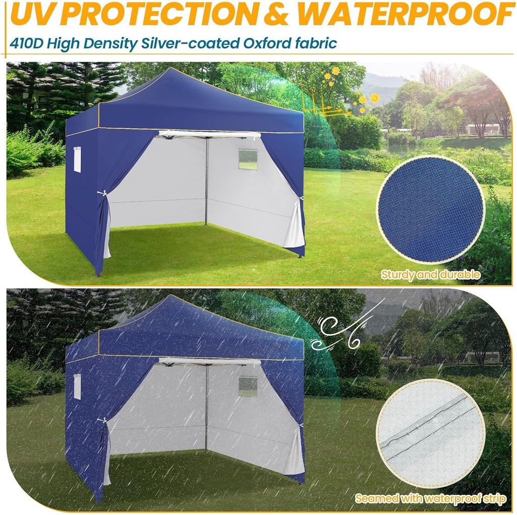 COBIZI 10x10 Heavy Duty Pop Up Canopy Tent for Event Commercial Instant Canopy with 4 Sidewalls, Portable Vendor Outdoor Tent for Parties，Backyard, Camping, Waterproof UPF50+, Dark Blue