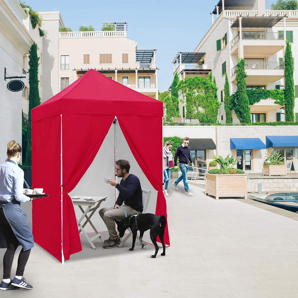 EAGLE PEAK 5x5 Instant Canopy with 4-Side Wall Panels, Small Pop up Portable Canopy Tent with Carry Bag, Light Weight Sun Shelter for Sports, Camping and Beach, Red