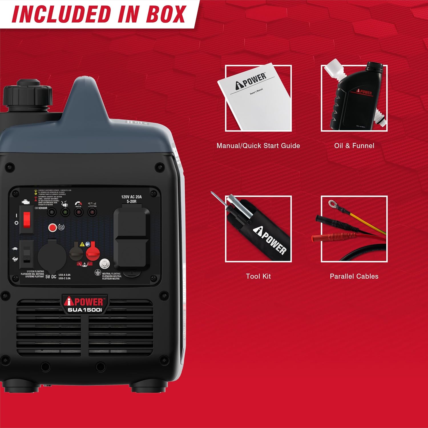 A-iPower 1500 Watt Quiet Portable Inverter Generator Gas Powered, Small Ultra Lightweight Quiet Generator for Camping, Tailgating, Home Backup, Emergency, EPA & CARB Compliant, CO Sensor (SUA1500i)