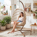 RADIATA Royal Craft Hanging Egg Chair with Stand, All-Weather Wicker Swing Chair with Dome Design and Cushion, 350Lbs Indoor Outdoor Hammock Basket Seat for Bedroom Balcony Patio Porch, Beige