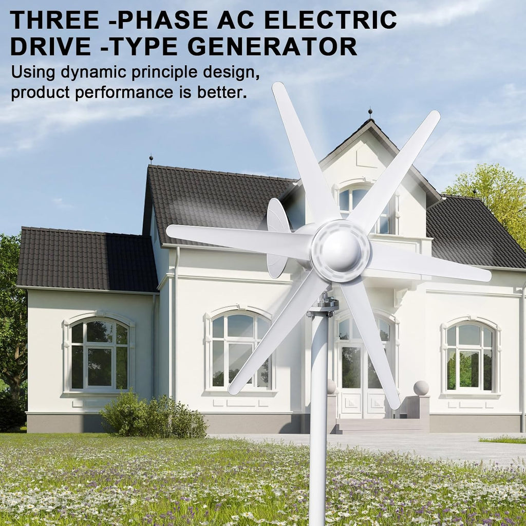 hatleues Wind Generators for Home Use 800W 24V Windmill Generator Kit with 6-Blade Wind Turbines Generator Kit, Electromagnetic Electricity Producer Equipment,Suit for RV, Home White