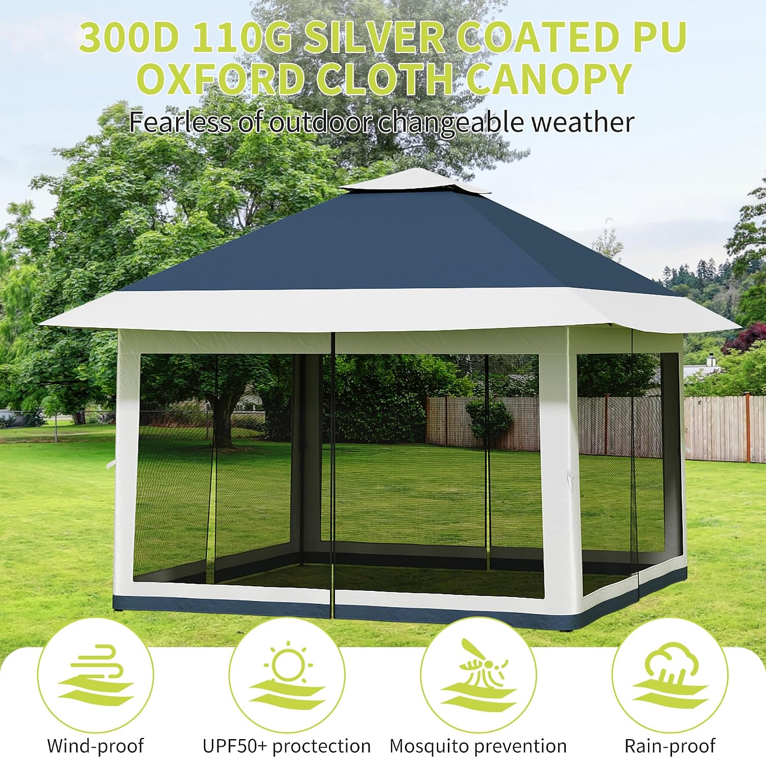 12x12ft Patio Gazebo, Outdoor Canopy with Mesh Walls, Pop Up Gazebo Tent with 4 Ropes 8 Stakes & Portable Carrying Bag, Double Roof, Easy Up Pavilion for Outside Garden, Backyard, Lawn