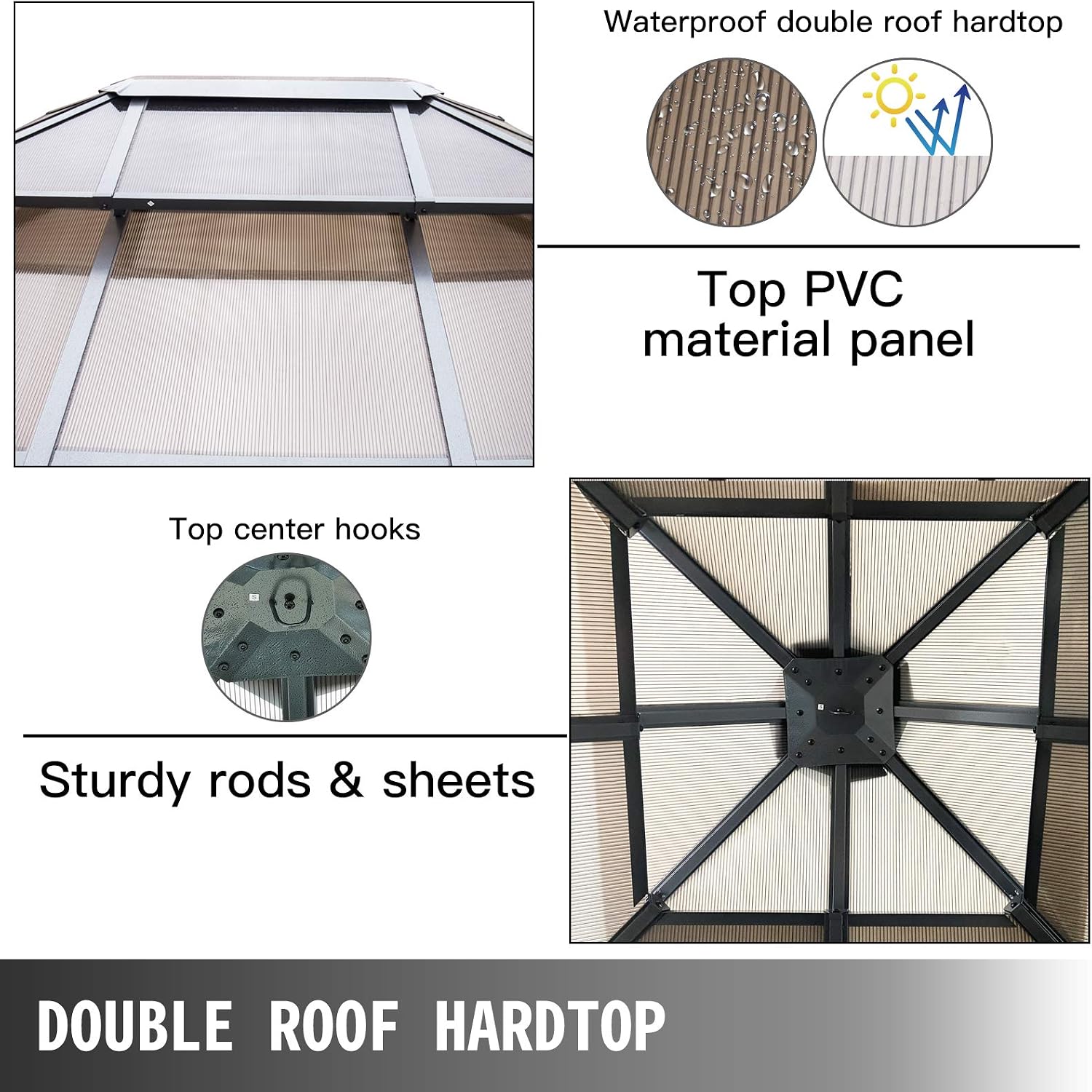 Happybuy Polycarbonate Hardtop Roof Gazebo 10' x 10' with Netting - Metal Gazebo Aluminum Permanent Double Tier Roof- Gazebos for Patios, Backyard, Outdoor and Lawn