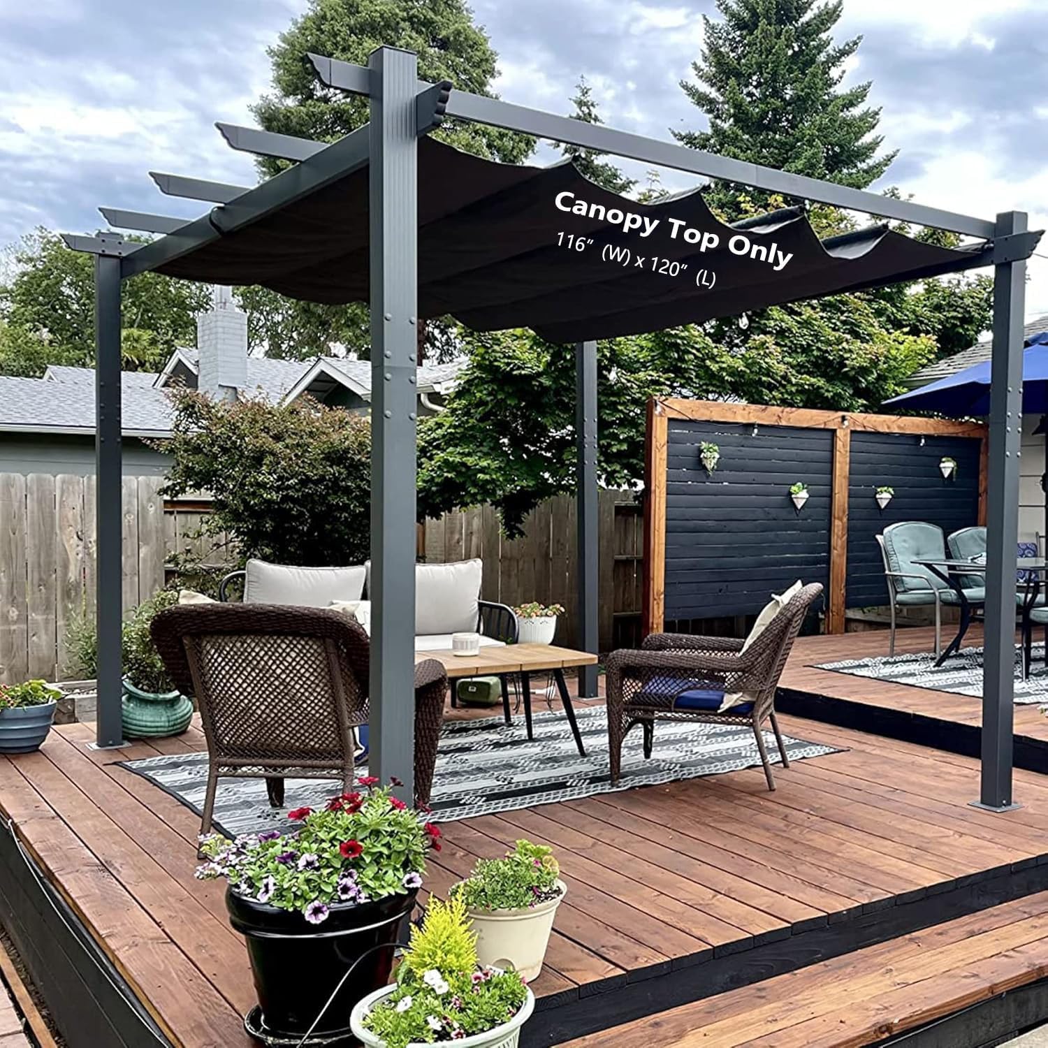 Pergola Shade Cover Replacement Canopy Top Compatible with 10 X 12 ft 6-Bar Pergola Frames - Gray (Canopy Size 116' W x 120' L, Canopy Top Only)