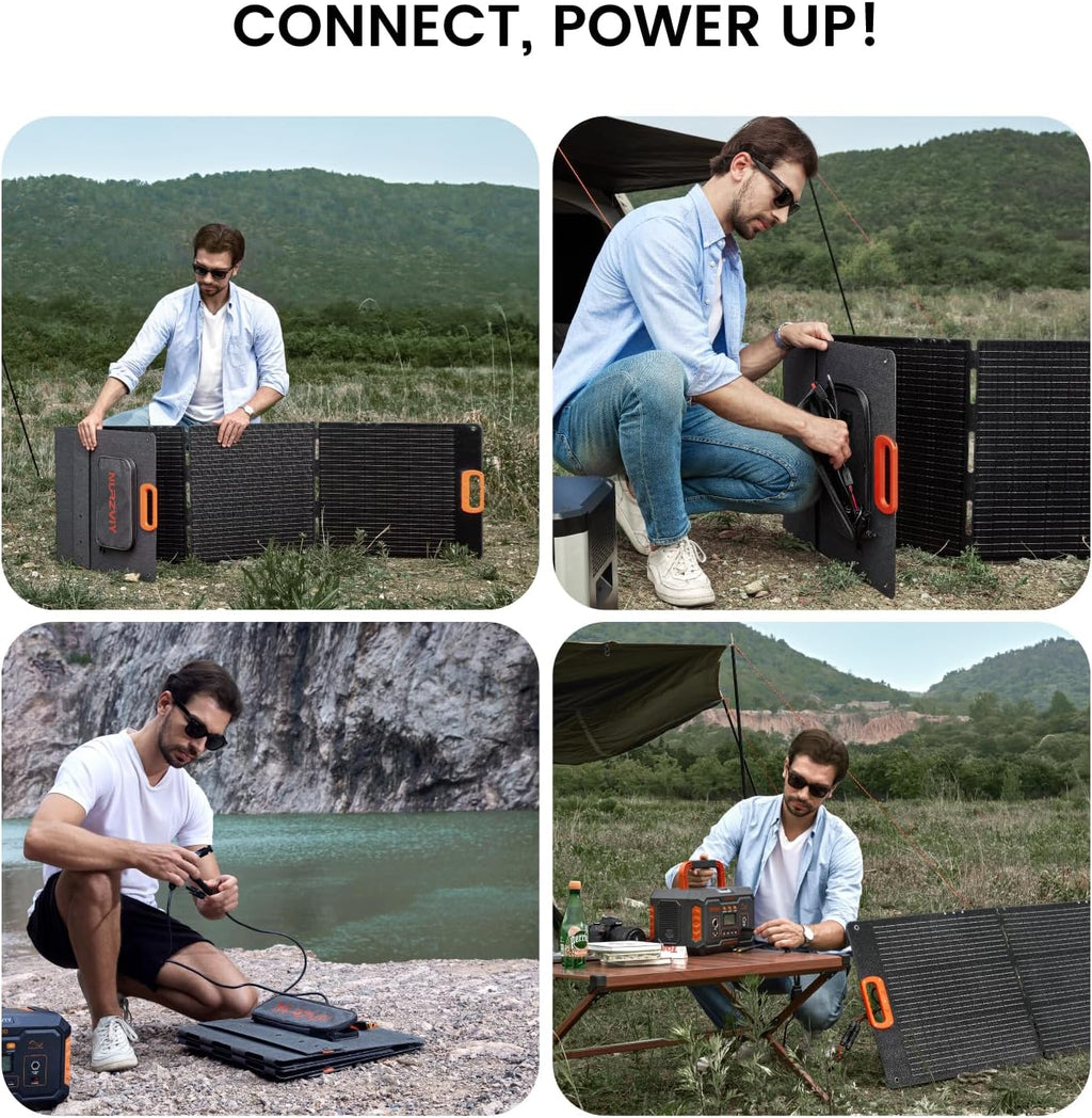 Portable Solar Panel 200 Watt Foldable 200W Solar Cell Solar Charger for Power Station, Waterproof w/Adjustable Kickstand XT60 Anderson DC 8mm Connector for Camping, Off Grid Living