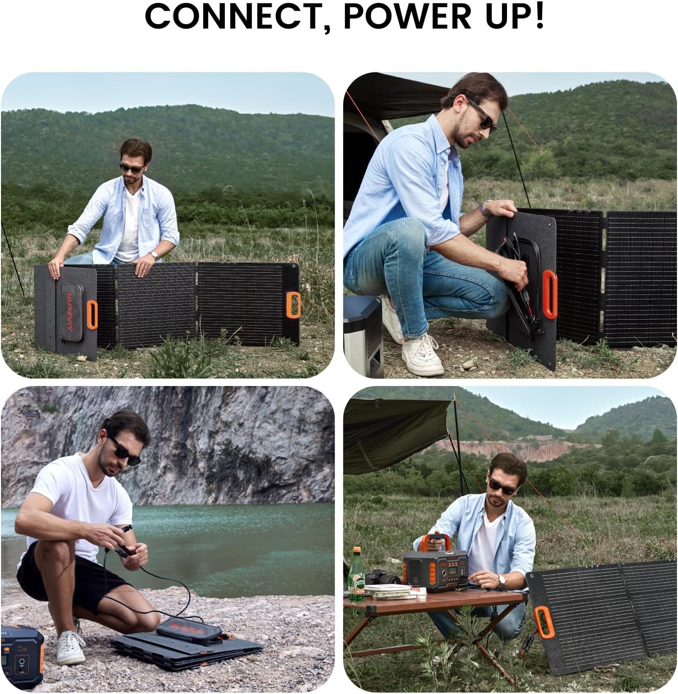 Portable Solar Panel 200 Watt Foldable 200W Solar Cell Solar Charger for Power Station, Waterproof w/Adjustable Kickstand XT60 Anderson DC 8mm Connector for Camping, Off Grid Living
