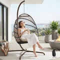NICESOUL Egg Chair with Stand Indoor Outdoor, Patio Wicker Hanging Chair with Cushion, Swing Hammock Egg Shell Chairs, 350lbs Capacity Swinging Chair for Backyard, Balcony or Porch, Brown with Cover