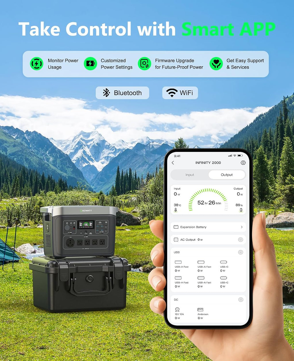 GROWATT INFINITY 2000 Pro Portable Power Station, 2048Wh LiFePO4 Battery, 2400W AC Output Electric Generator, Solar Generator for Home Backup, Camping, RVs, EPS Emergency (Solar Panel Compatible)