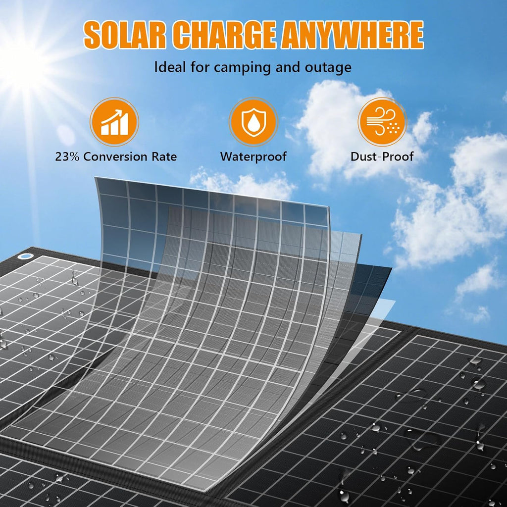 100W Portable Solar Panel, Foldable Monocrystalline Solar Charger with 18V DC & USB Outputs, IP65 Waterproof Folding Solar Panels for Portable Power Station, Camping, RV, Off-Grid, Hiking