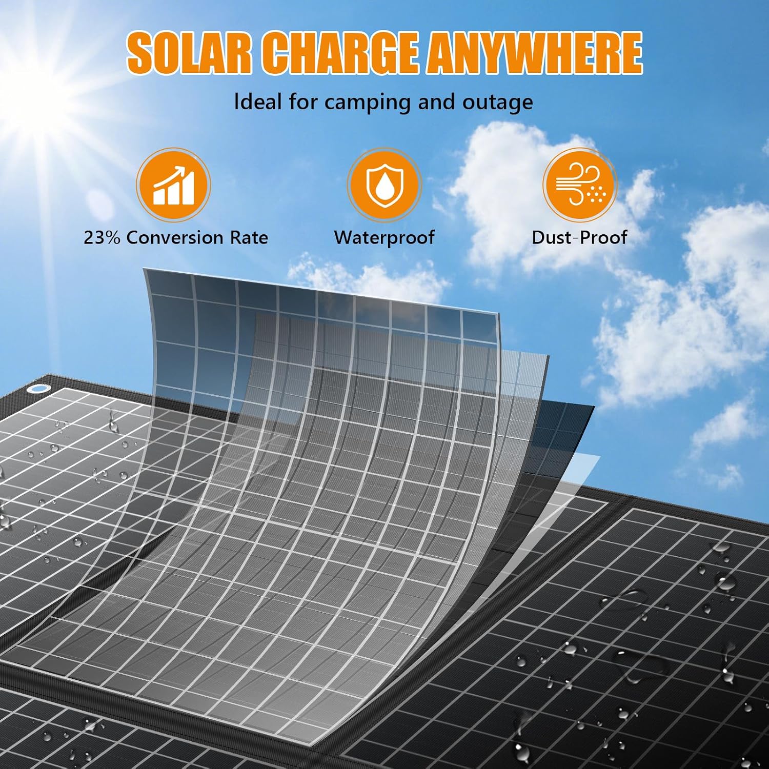 100W Portable Solar Panel, Foldable Monocrystalline Solar Charger with 18V DC & USB Outputs, IP65 Waterproof Folding Solar Panels for Portable Power Station, Camping, RV, Off-Grid, Hiking
