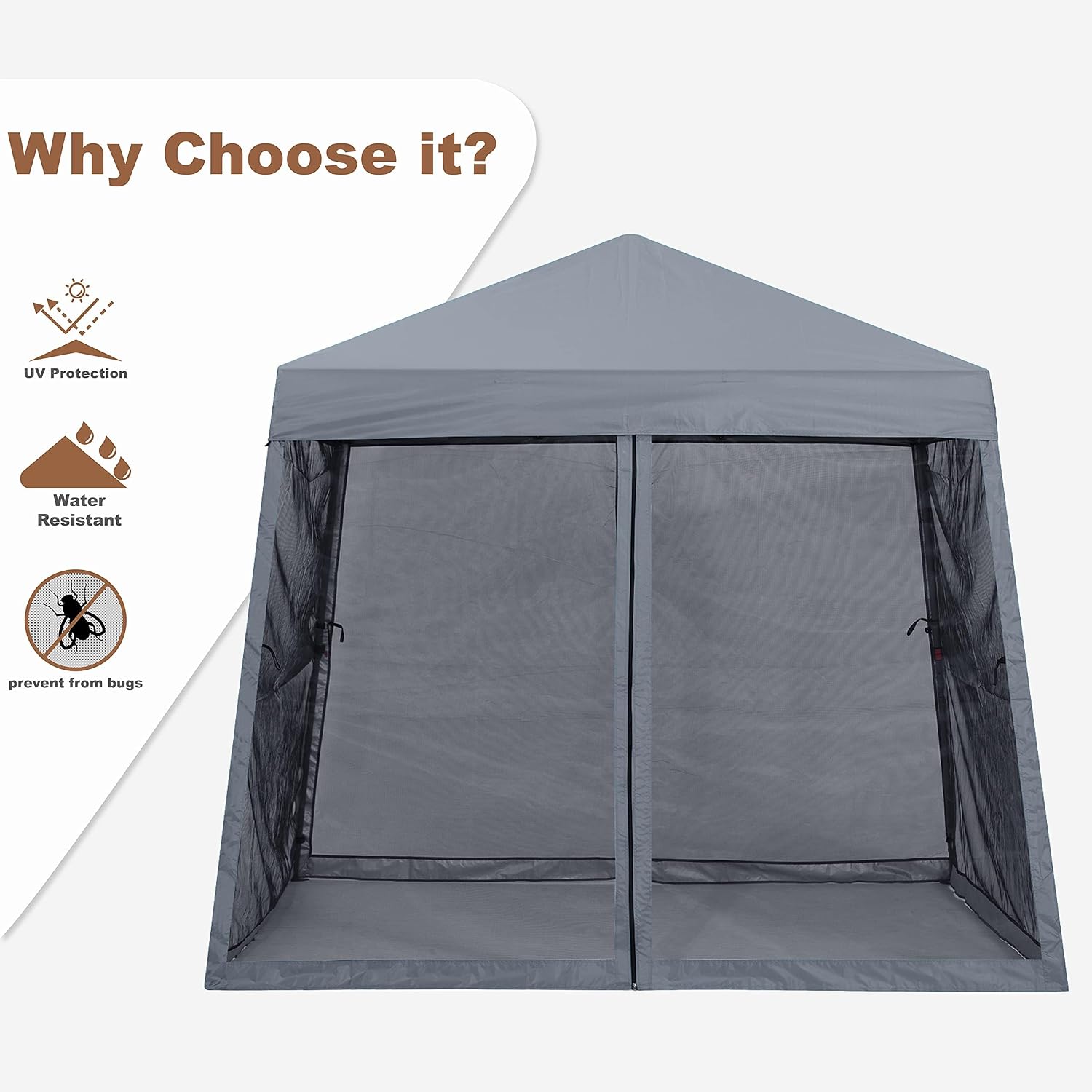 MASTERCANOPY Pop Up Gazebo Canopy Tent with Mosquito Netting (11x11, Light Gray)