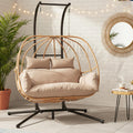 Oversized Egg Chair Outdoor, Double Egg Chairs with Stand, Round Hanging Chair with Stand, 600Lbs Sturdy Loveseat Swinging Egg Chairs for Balcony, Patio, Deck, Brown