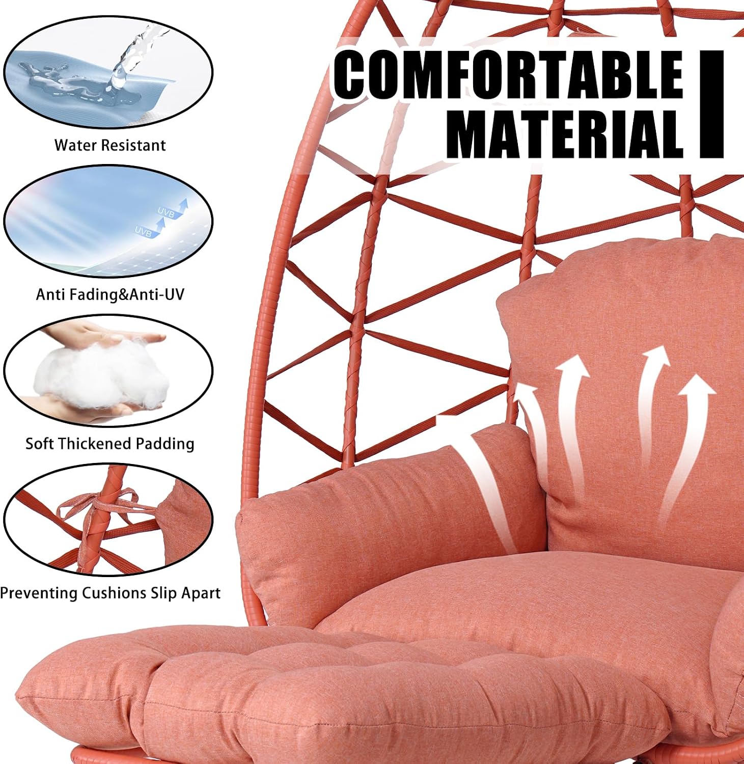 Hanging Egg Chair with Stand & Leg Rest,Rattan Wicker Swing Chair with Cushion,Patio Basket Hanging Chair Wicker Hammock Chair for Indoor Outdoor Bedroom Garden,300LBS (Orange-Red Rattan&Cushion)