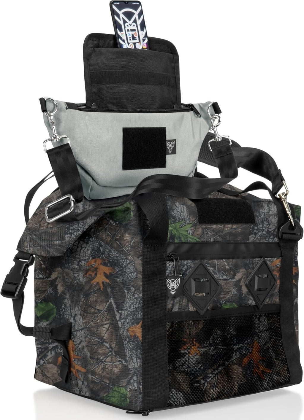 Xtreme Sight Line ~ G CUBƎ 25 + SLING Cross-Body Faraday Bag ~ Protects Against EMP/CME/EMF/RF ~ Diamond Form Faraday Lined Interior ~ Backwoods Camo Combo