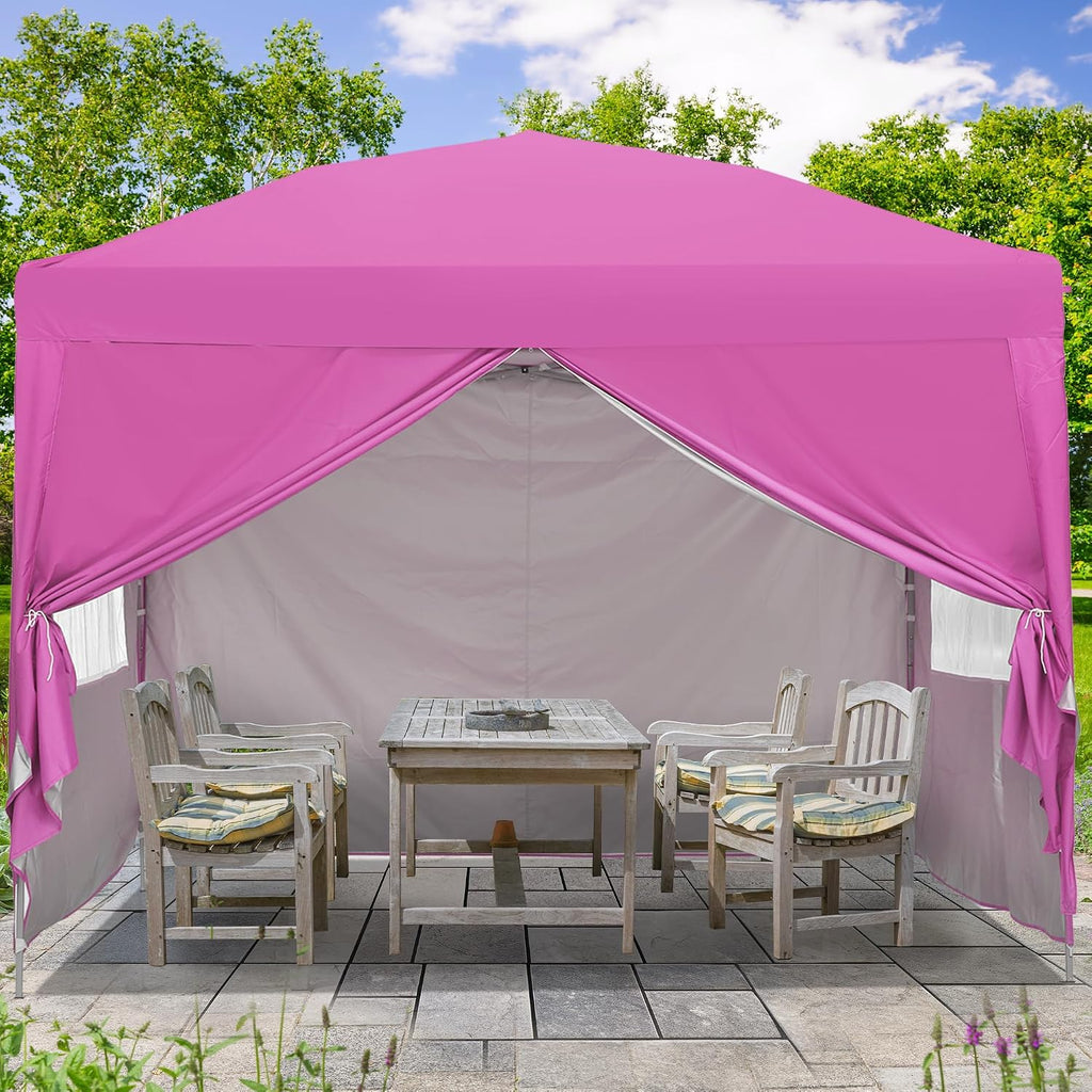 GDY Pop Up Canopy Tent, Outdoor Gazebos, 10 x 10 Canopy with 4 Sidewalls, Easy Set up, for Events, Parties, Camping, Garden, Pink.