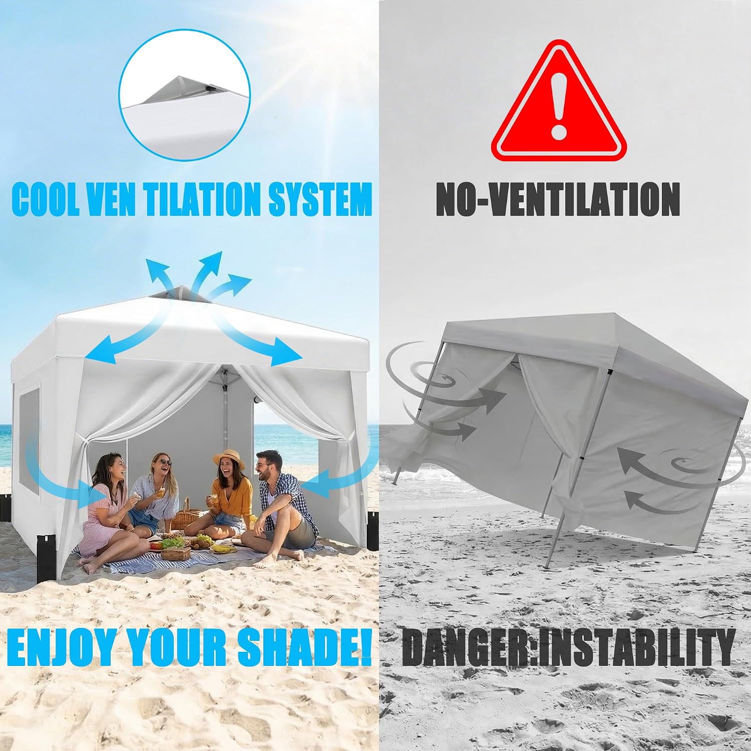 SANWAY 10x10 Pop Up Canopy Tent with Sidewalls x 4 – Easy Setup Canopy Tent, Waterproof, UV-Resistant, Portable with Carry Bag for Outdoor Events, Camping, and Backyard Parties – Silver White