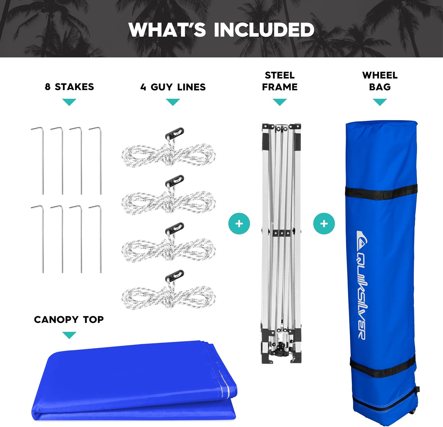 QUIKSILVER Blue 10x10 Pop Up Canopy Shade Tents for Outdoors - Foldable Gazebo Tent, Portable Shade for Yards, Beach, Parties Also Includes a Wheeled Carry Bag